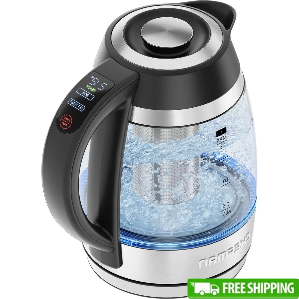 

Custom-Temp Electric Kettle 1750W with Tea Infuser 1.8L Fast Boil Keep Warm Function Tricolor LED Lights 360-Degree Swivel Base