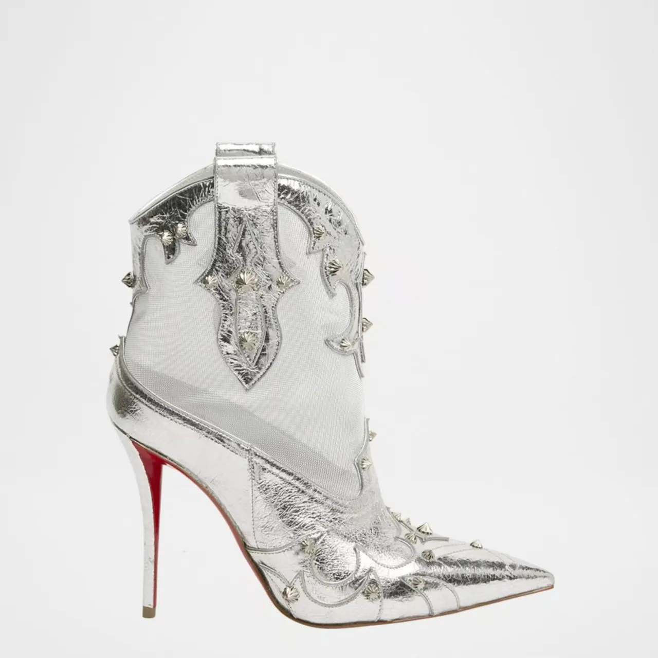 

Женские кожаные ботильоны с серебряными шипами, новинка зимы 202, сексуальные ботильоны на высоком каблуке в стиле вестерн с острым носком, роскошная дизайнерская обувь