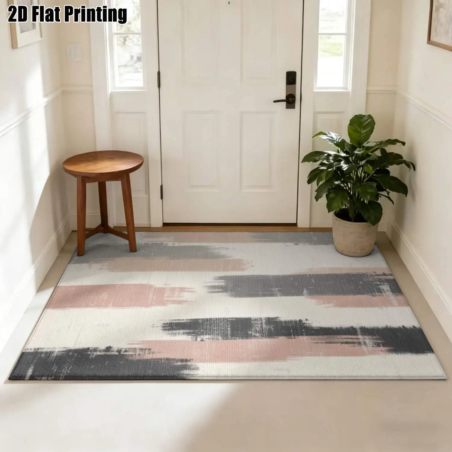 1Pc 2D Printed Carpet: Warm Brown, Black & Pink Abstract Brushstroke Patterns, Modern Simple Decor, Multi-Size, Machine Washable, for Multi-Scene Use