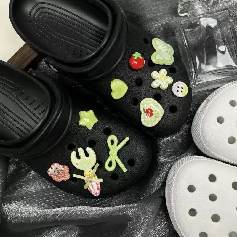 10PCS Cute Button Dopamine Small Fresh Fruit Green Cartoon Accessory Diy Pendant Charms Garden Clog Shoe Decorations Xmas Gifts