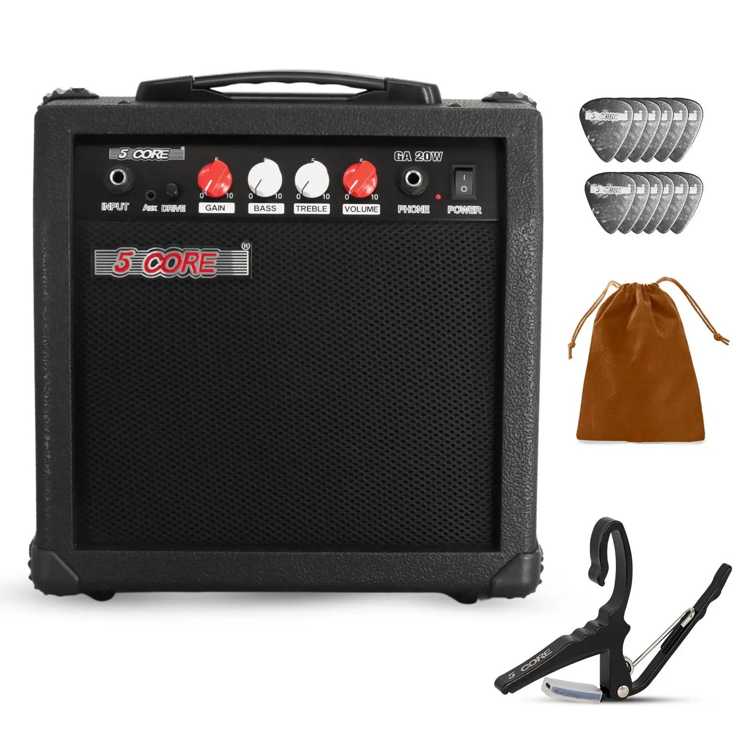 ギターアンプ 20W 電気式ポータブルミニアンプ 内蔵6.5インチスピーカー Auxヘッドホンジャック付き