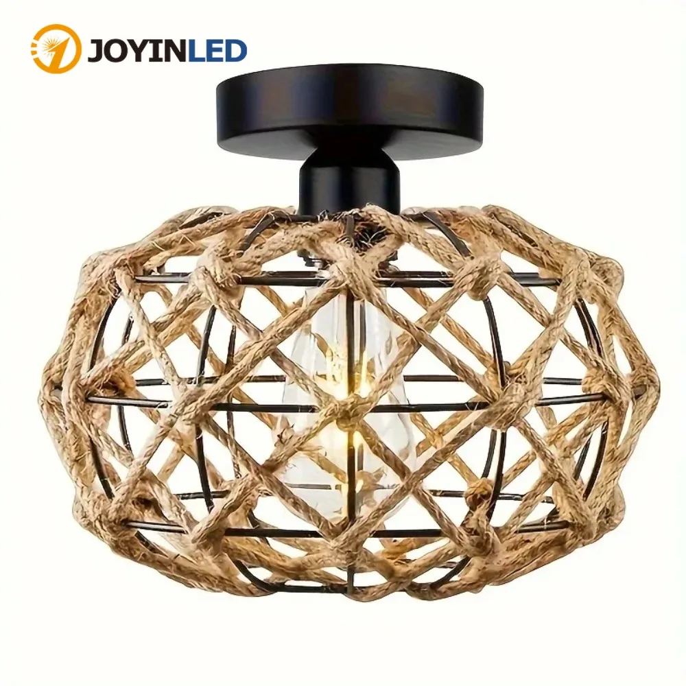 

JOYINLED богемный тканый подвесной светильник из ротанга, креативная лампа для поверхностного монтажа E27, цоколь входит в комплект не входит для декора фермерского дома