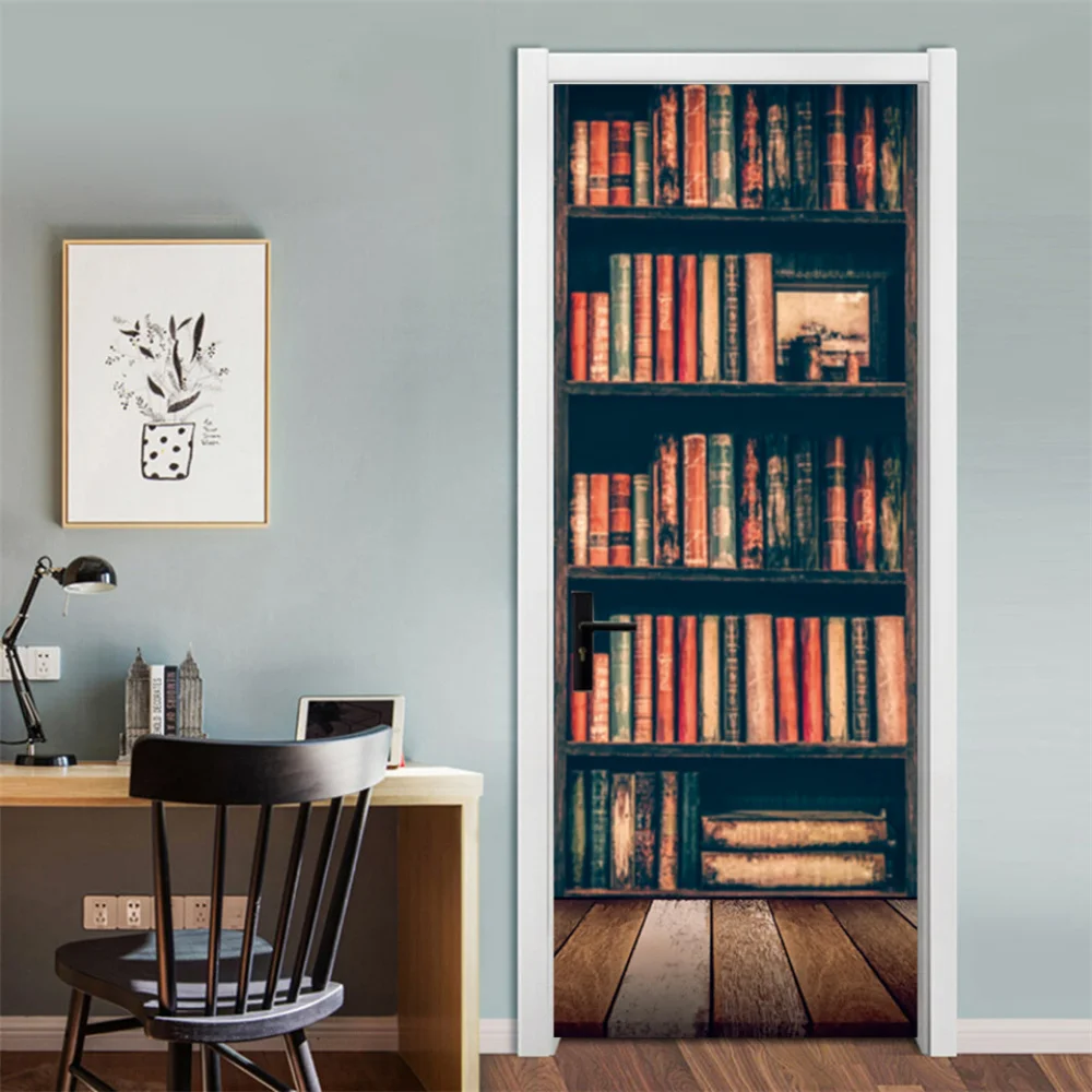 Biblioteka 3D drzwi naklejki tapeta winylowa samoprzylepne DIY na regał sypialnia dekoracja gabinetu wystrój domu naklejka malowidła
