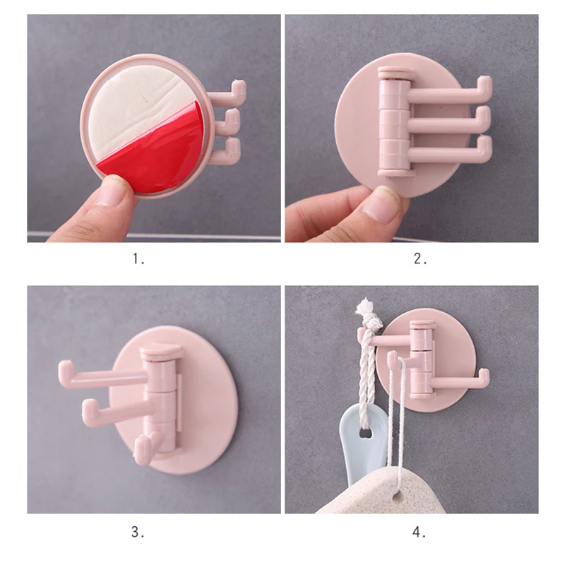 Self Adhesive Wall Hooks Key Towel Holder Clothes Bags Rack Hanger  Powerful 3 Branch Rotating Hook Kitchen Bathroom Accessories