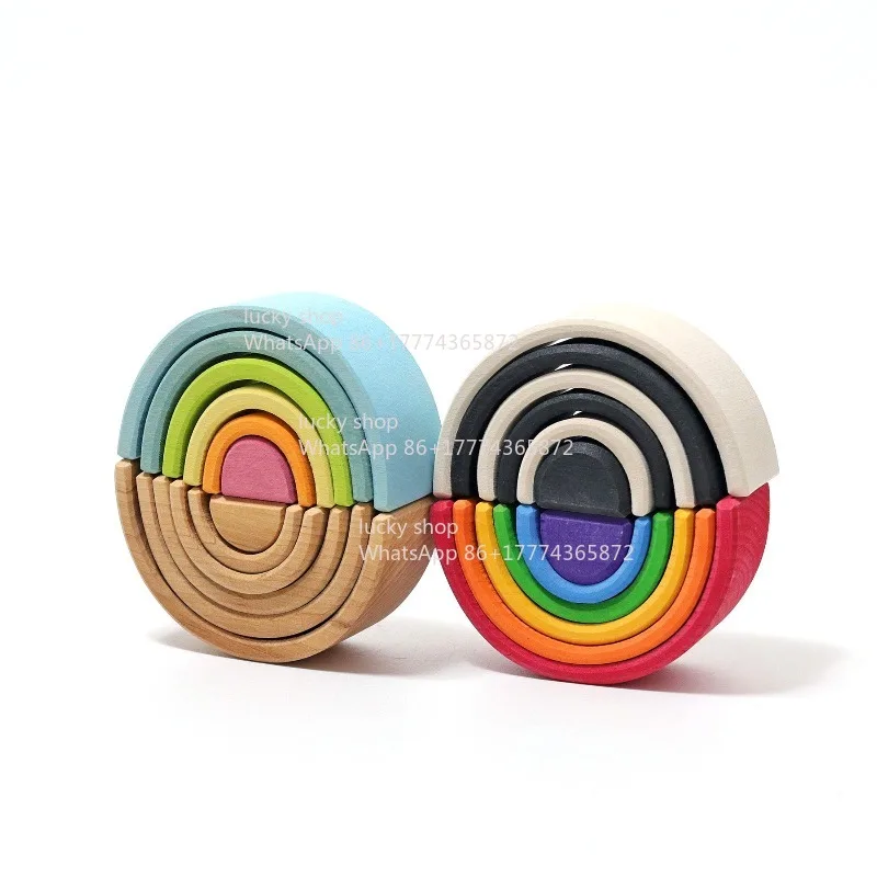 Mini Rainbow Building Block Solid Wood Ornament Decorative Gift Assembly