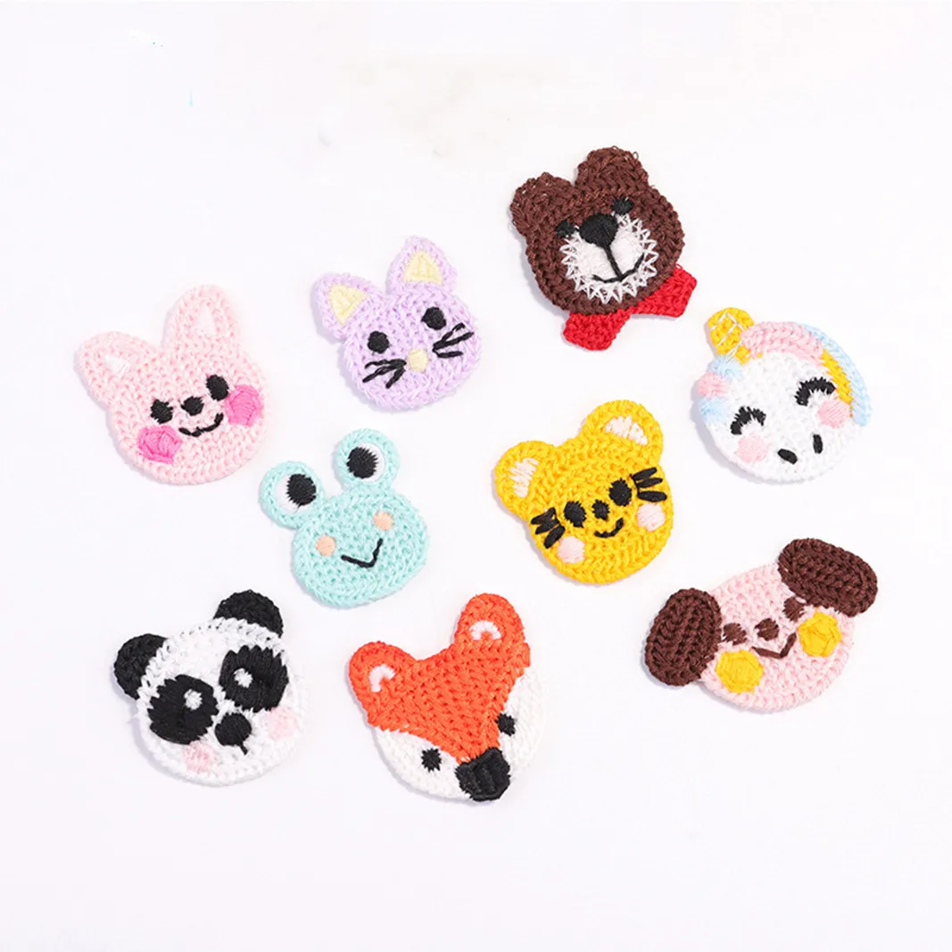 30PCS Cute Knitted Mini Animal Bear Puppy Sticker For Kids Clothing Iron On Patch Embroidered Appliques Clothes Hats Patchs