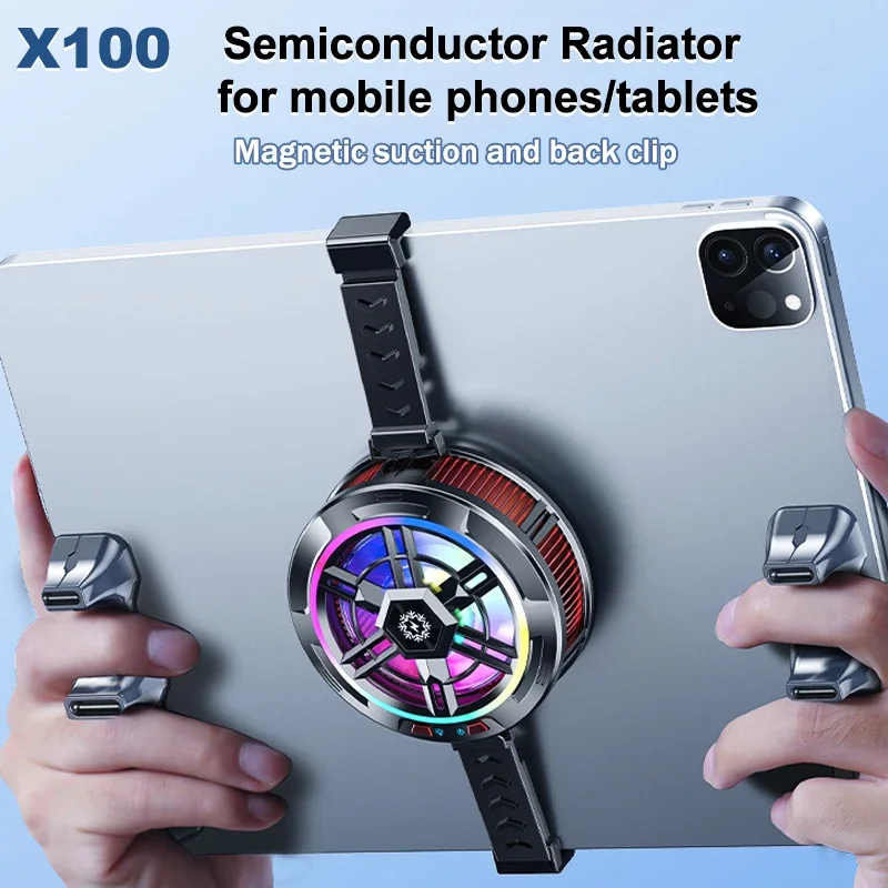 X100 Mobile Phone Semiconductor Cooling Fan Radiator Magnetic/Back-clip 2 IN 1 Game Cooler for IOS Android IPad Tablet Universal