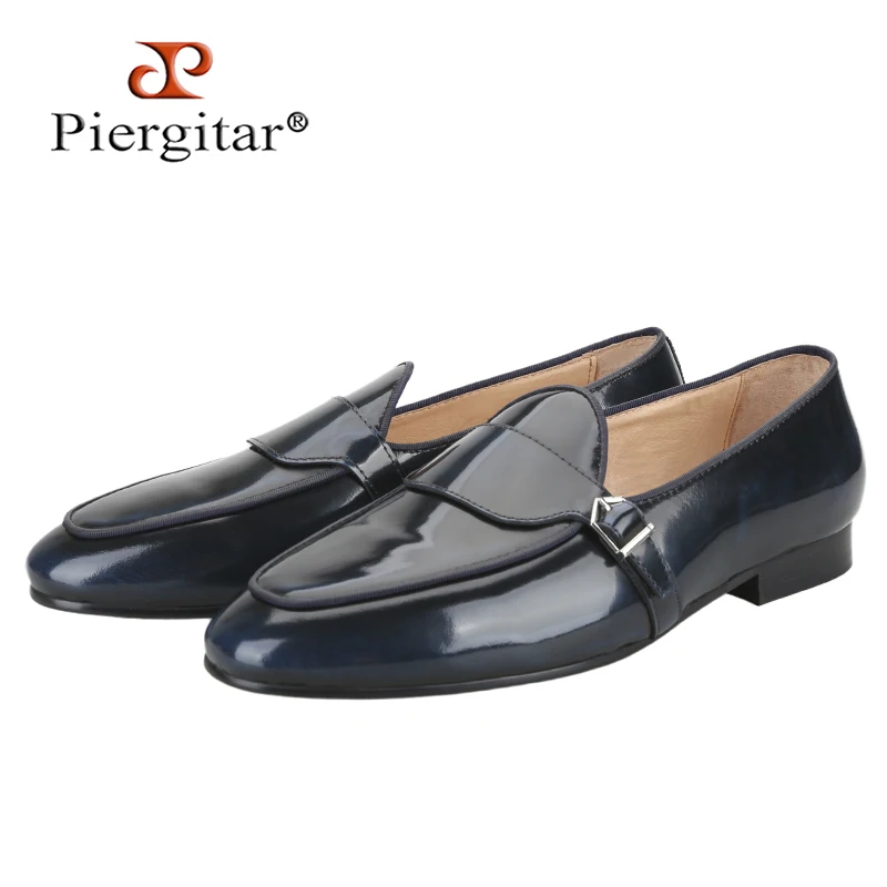Piergitar Italian Style Hand-Polished Calfskin Single-Monk Belgian Loafers For Formal Wear Handcrafted Men's Smoking Slippers