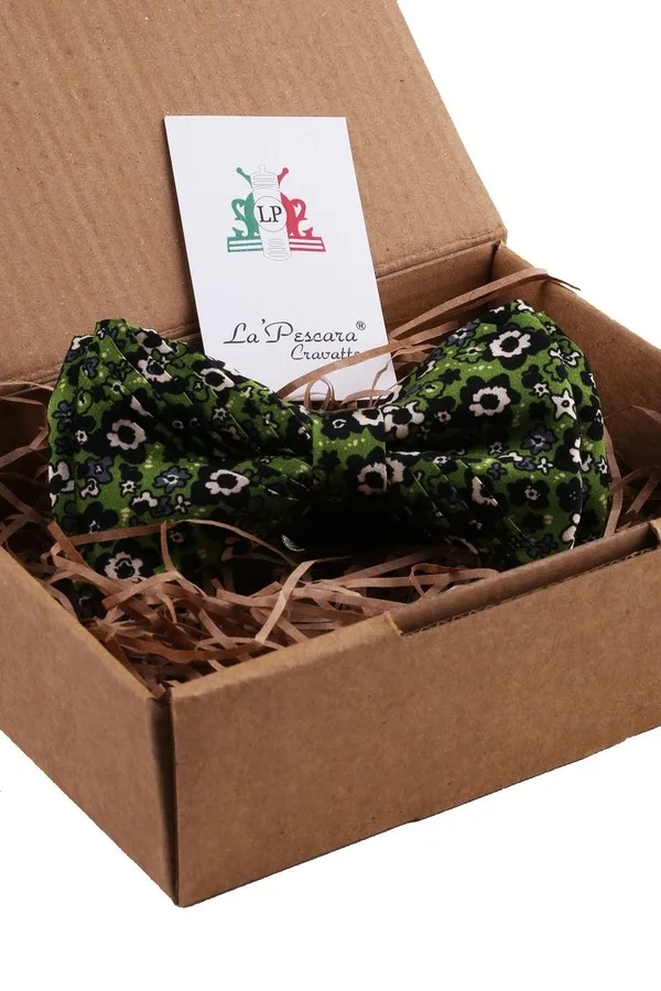 Green Flower Pattern Pilise Silk Bowtie ESB17