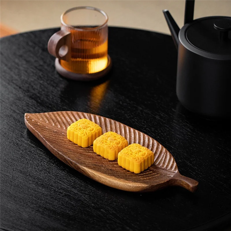 Bandeja de cena, adecuada para comidas, ensaladas y pan, bandeja de hojas hecha a mano