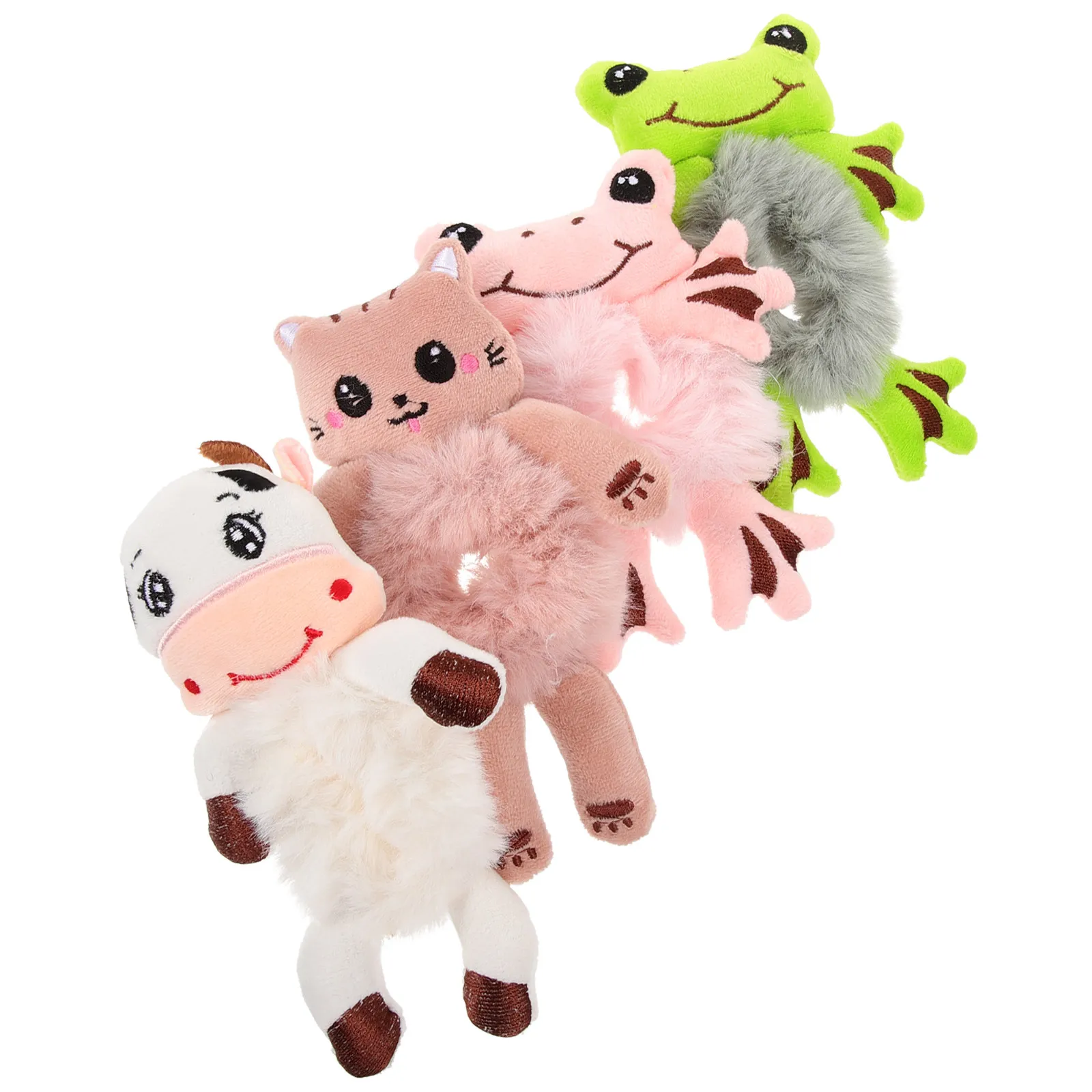 

Набор из 4 мультяшных резинок для волос в виде животных, пушистые аксессуары для волос для женщин, мягкие эластичные резинки для хвоста, кольца для укладки волос