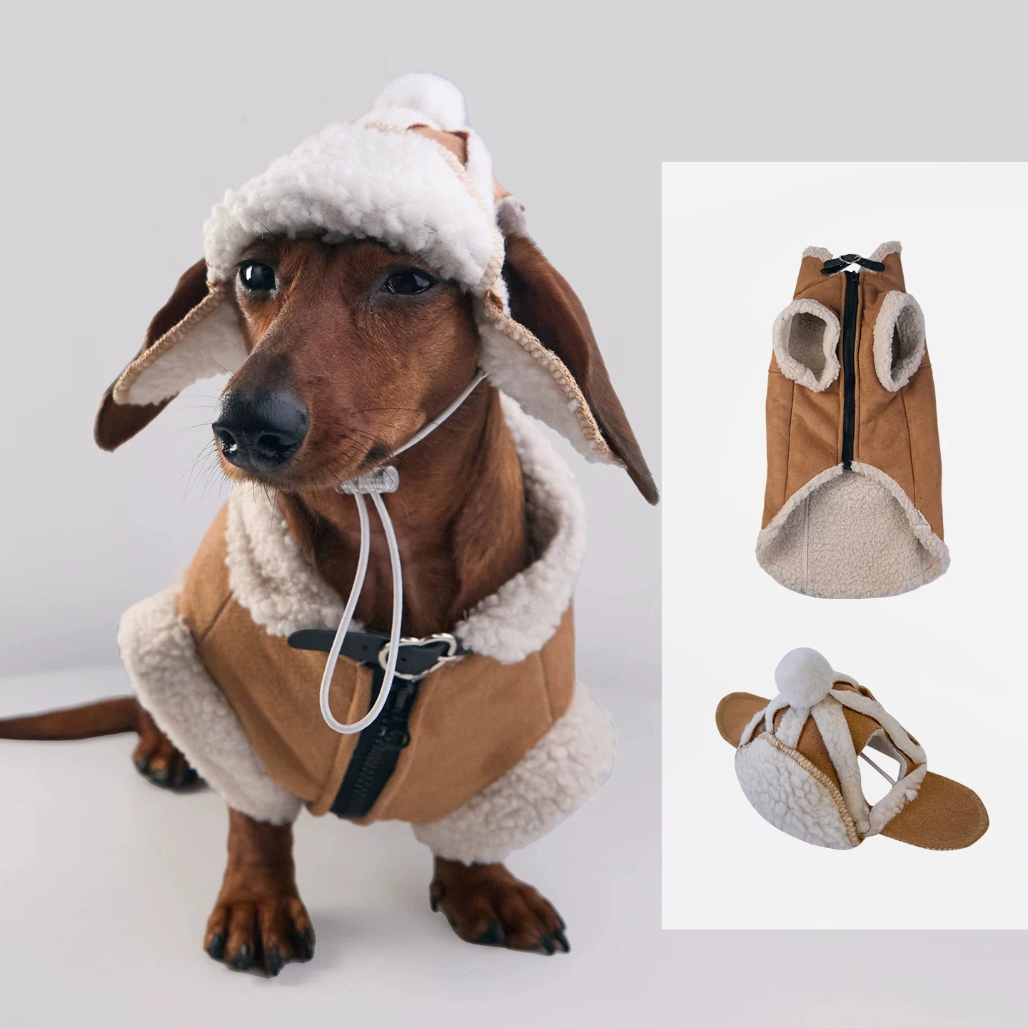 Bruine jas met hoed, set voor windhonden, korte mouwen, warme jas voor windhonden in de herfst en winter.