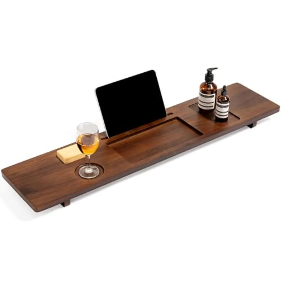 

Роскошный поднос из тикового дерева для отдельностоящей ванны - большой, толстый, регулируемый, с защитой от опрокидывания и держателем для аксессуаров (39 дюймов)