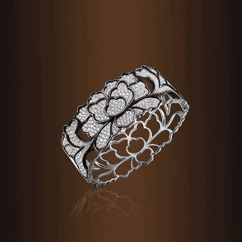 NEW Classic Black Hollow Pattern Lace Full Diamond Couple Ring For Women Geometric Zirconia Valentine's Day Gift Jewelry