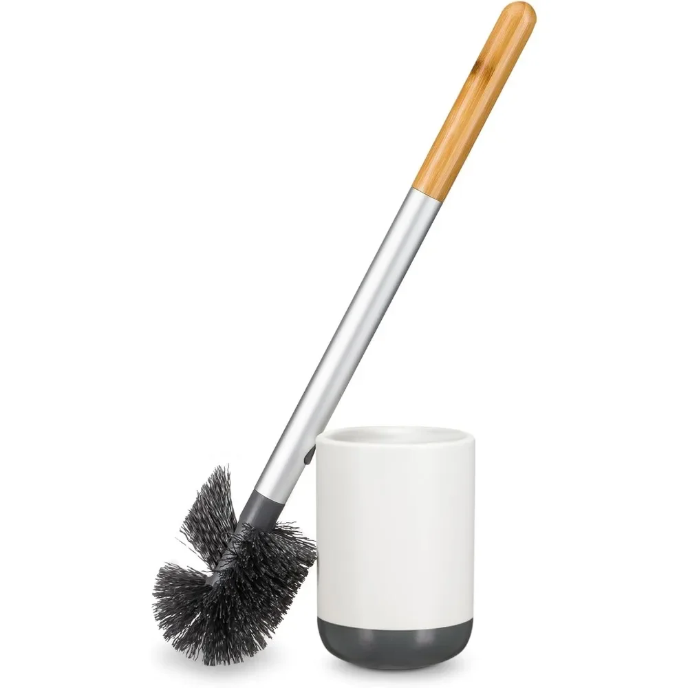 

Bathroom Toilet Brush with Ceramic Holder and Dry Earth Disk for Mold & Mildew Prevention, More Hygenic,Replaceable Head, White