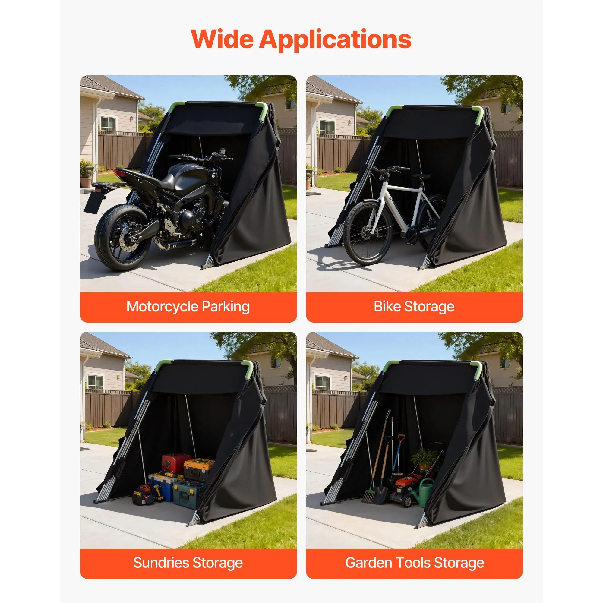Motorcycle Storage Shelter with Security Lock, 600D Oxford-Up Garage Tent, Heavy-Duty All-Weather Motorcycle Cover with Ventilation Windows, 13 for X5 4x75 in Outdoor Vehicle Shelter, Black
