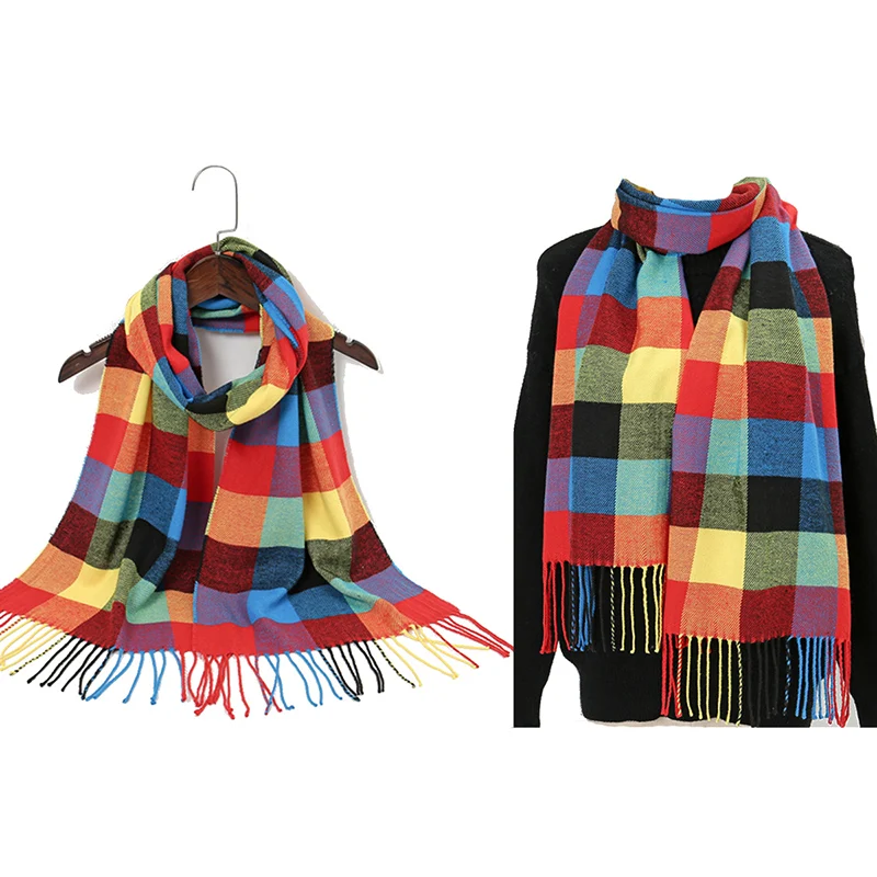 Écharpe en faux cachemire à carreaux pour femme et homme, châle à pompon, garde au chaud, mode extérieure, coupe-vent, Pashmina, vente en gros, hiver