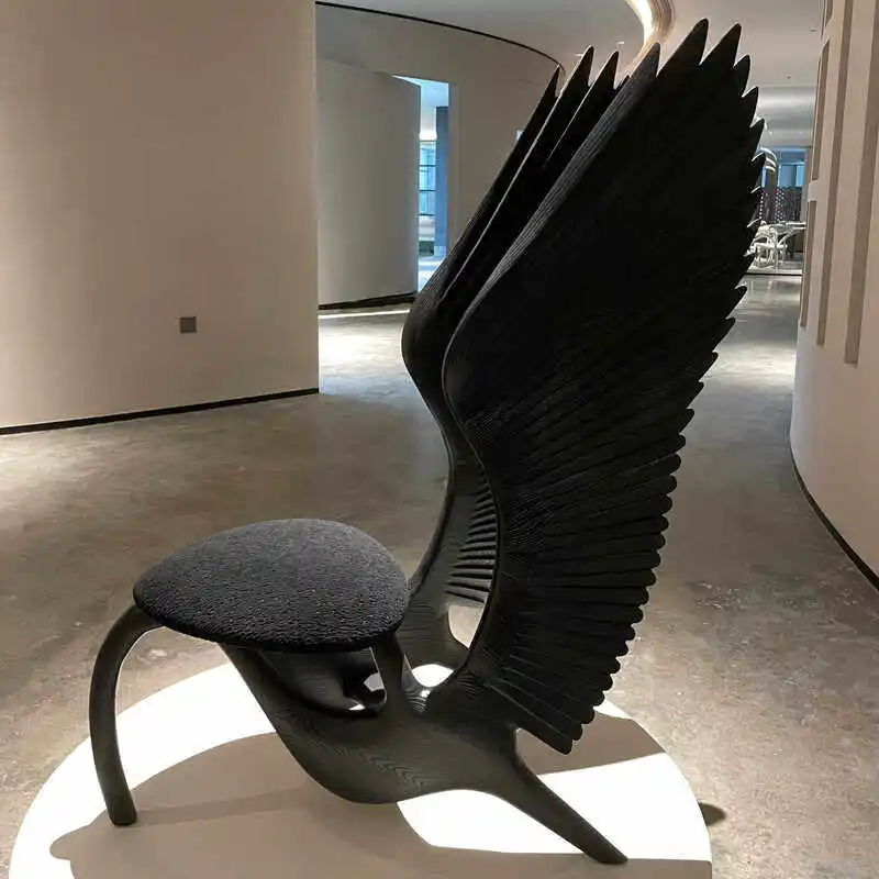 Solid wood angel seat exhibition hall art  model room decorative chair Nordic wabi sandy wind casual special-shaped wing chair