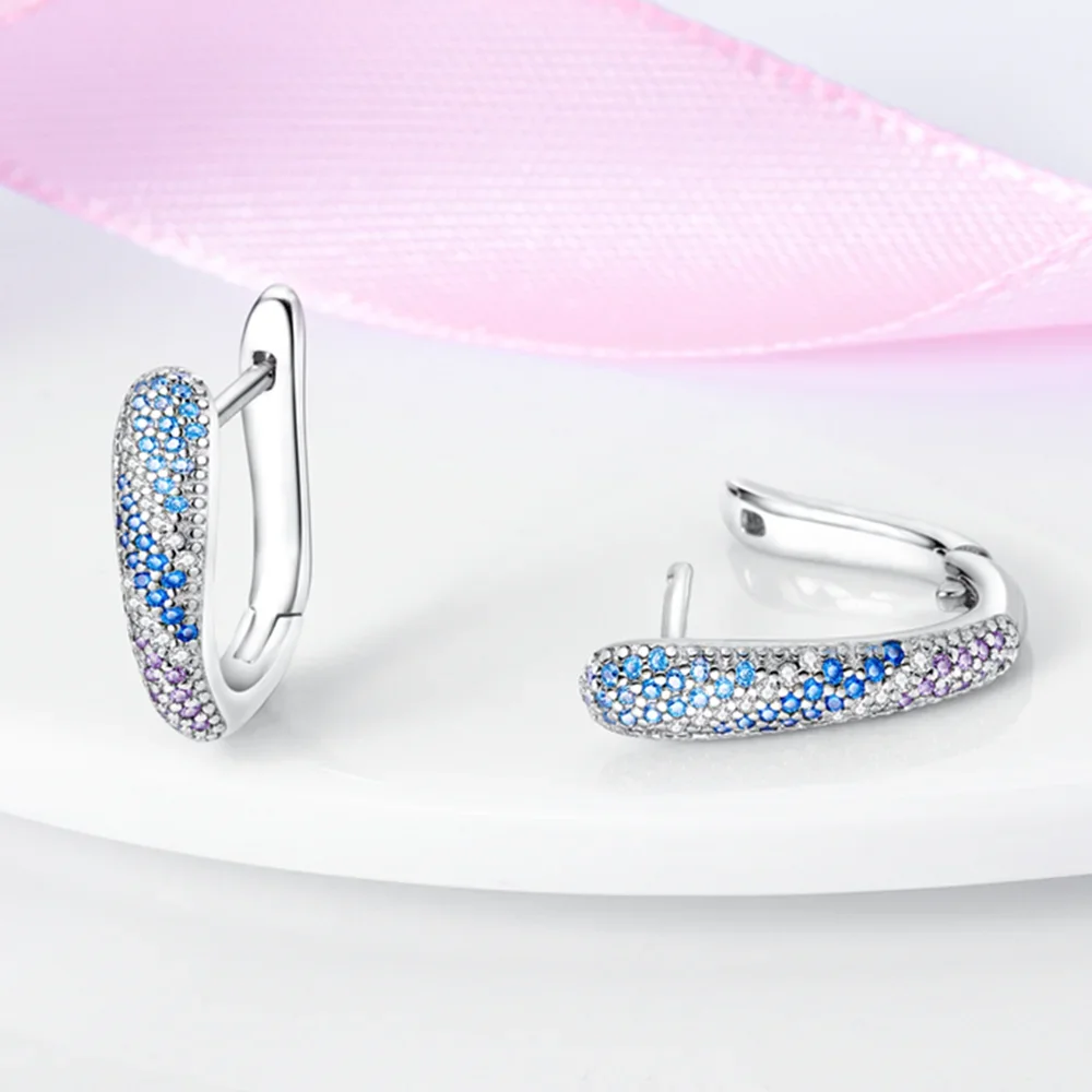 Boucles d'oreilles à Clip français en argent 925, bleu, incrusté de fermeture éclair, pour femmes, fiançailles, mariage, breloque, bijoux cadeau