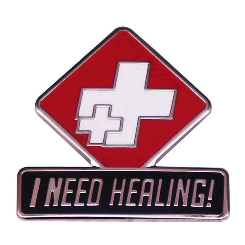 Necesito de alfileres esmaltados curativos, broche Overwatch de juego de disparos, alfileres de solapa de Metal de Anime bonitos para mochilas, broches, joyería de moda
