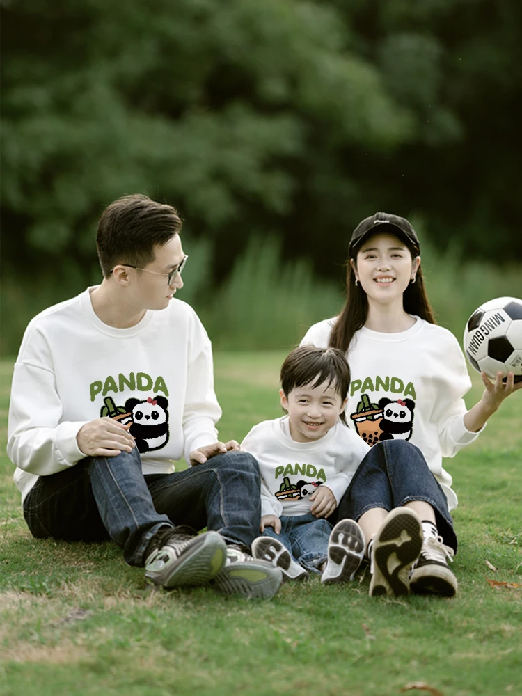 

Family Matching Outfits China Cute Panda Hoodies Sweater For Parents And Child 500g High Quality Cotton Long Sleeve Pullover