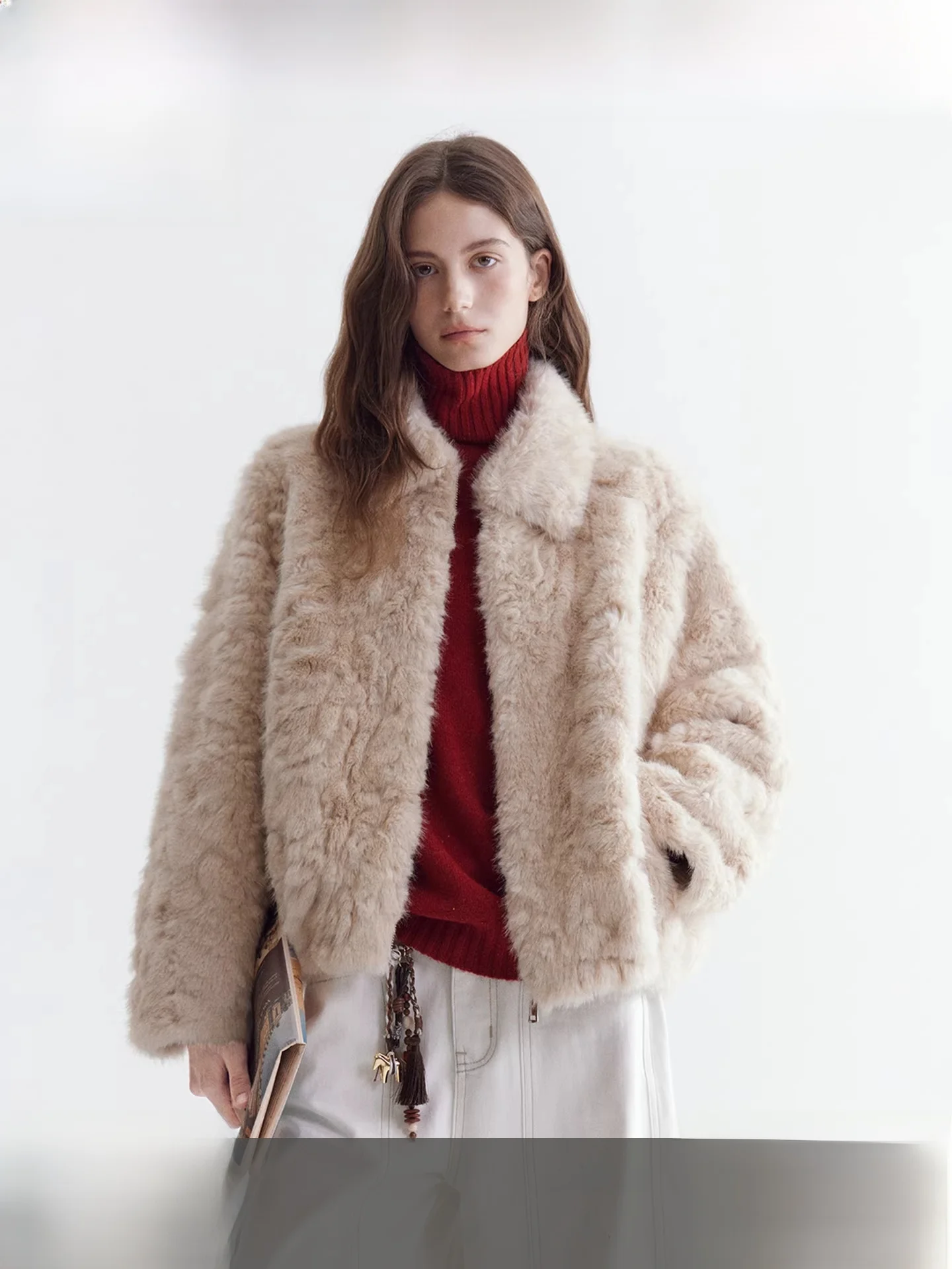 

Fano Winter Plu Long Velvet Rabbit Collar H-ape ort Casual Outerwear Women's 2025 Winter Warm Straight Tube ape