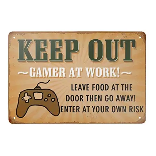 

Vintage Tin Signkeep Out Gamer at Work Metal Sign Man Cave Signfor Men Home Door Decor Art Kitchen Store Ranch Bar 12X8 Inch