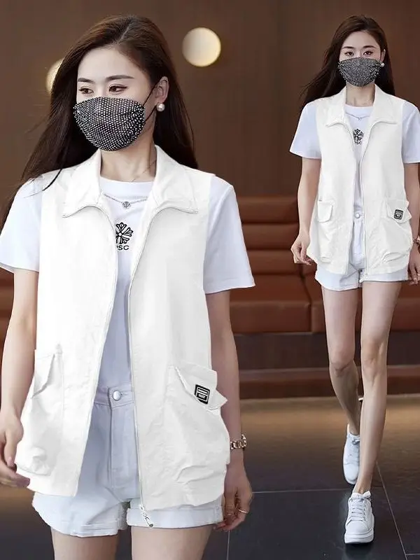 

Жилет с открытыми плечами больших размеров, весенне-летний, с завышенной талией, свободного кроя, в корейском стиле, для повседневной носки, тонкий, из полиэстера.