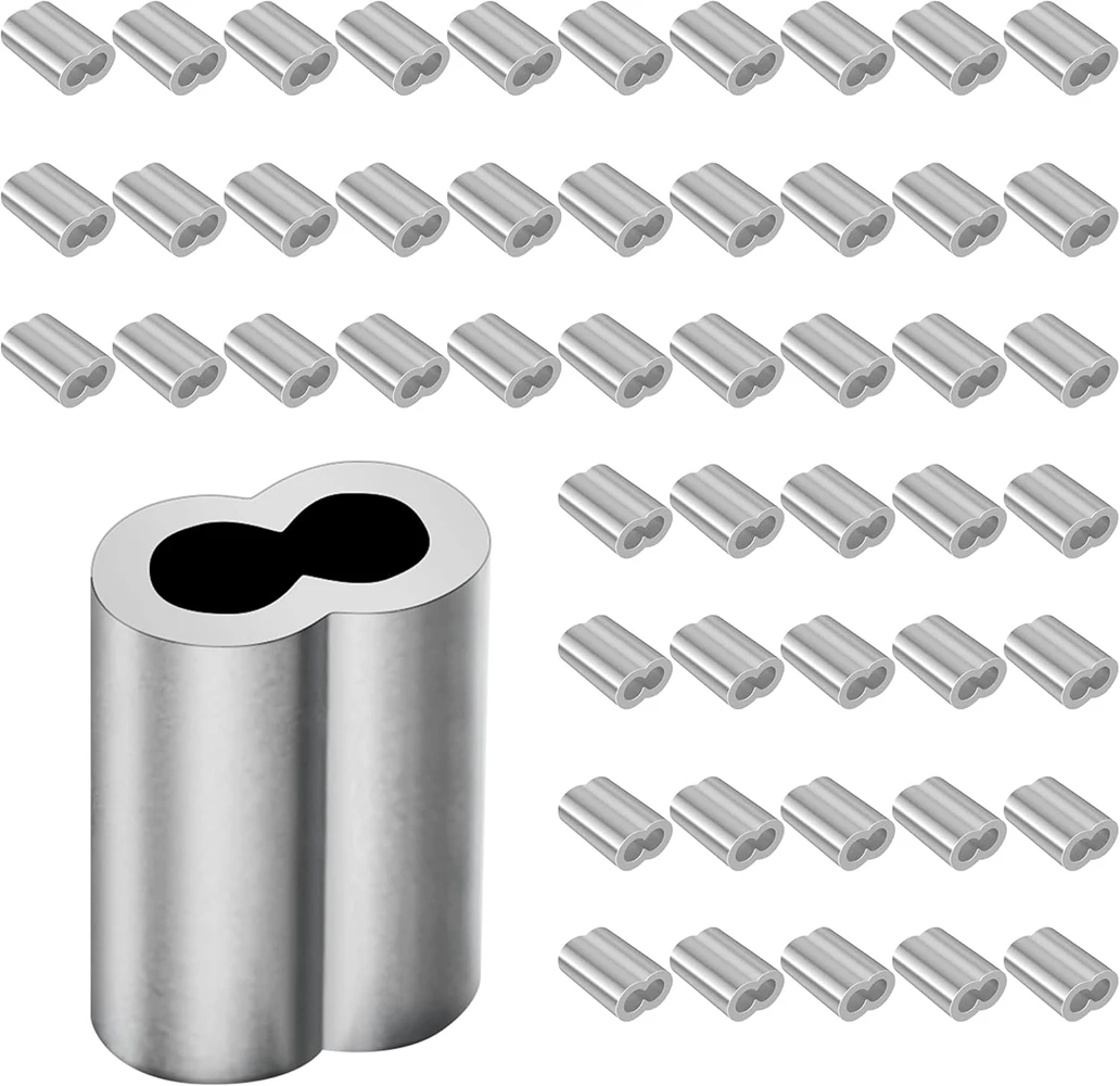 Manga de bucle de prensado de aluminio para cuerda de alambre de 0,165 pulgadas a 1,41 pulgadas de diámetro, funda de cuerda de alambre de aluminio de doble virola