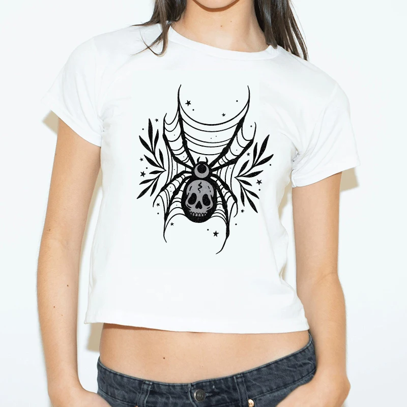 American Vintage Manica corta O-Collo Crop Top Punk Harajuku Estetica Slim Tee Y2K Anni '90 Gotico Versatile Moda T-shirt da donna