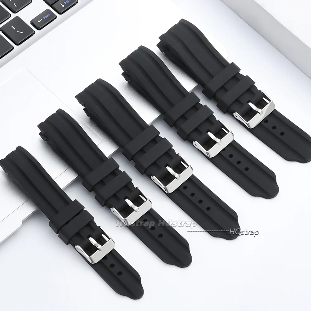 Curved End Silicone Watch Straps Thickened Soft Sports Watch Bracelet Men Women Waterproof Rubber Watch Band 18mm 20mm 22mm 24mm