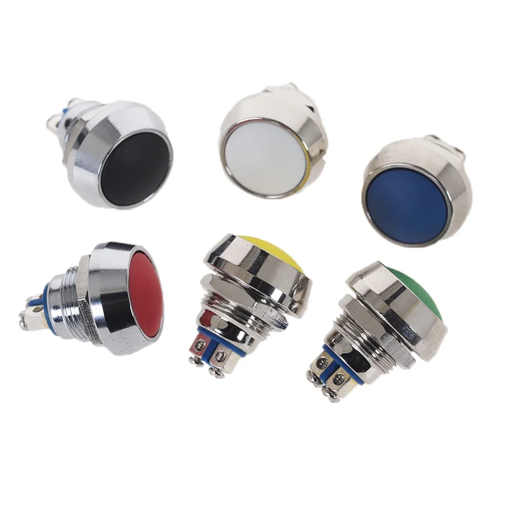 5Pcs 12mm 1NO Waterproof Momentary Reset Metal Button Switch Small Miniature Button Screw Terminal Round Switch Power Button