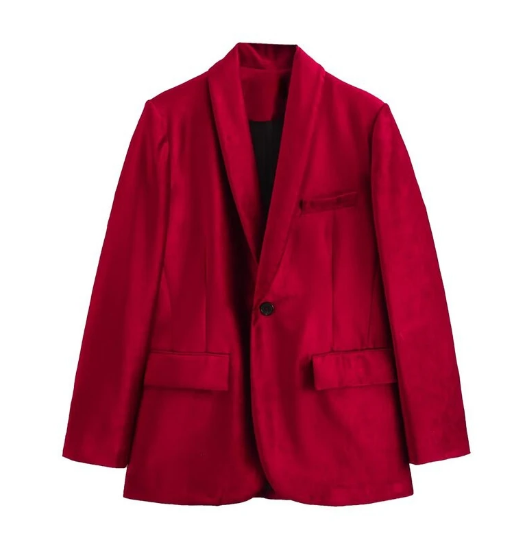 

Winter New Sle Women's Slim Fit Velvet Suit Jaet Faionable Versatile Long Sve Regular Length Ele Outerwear