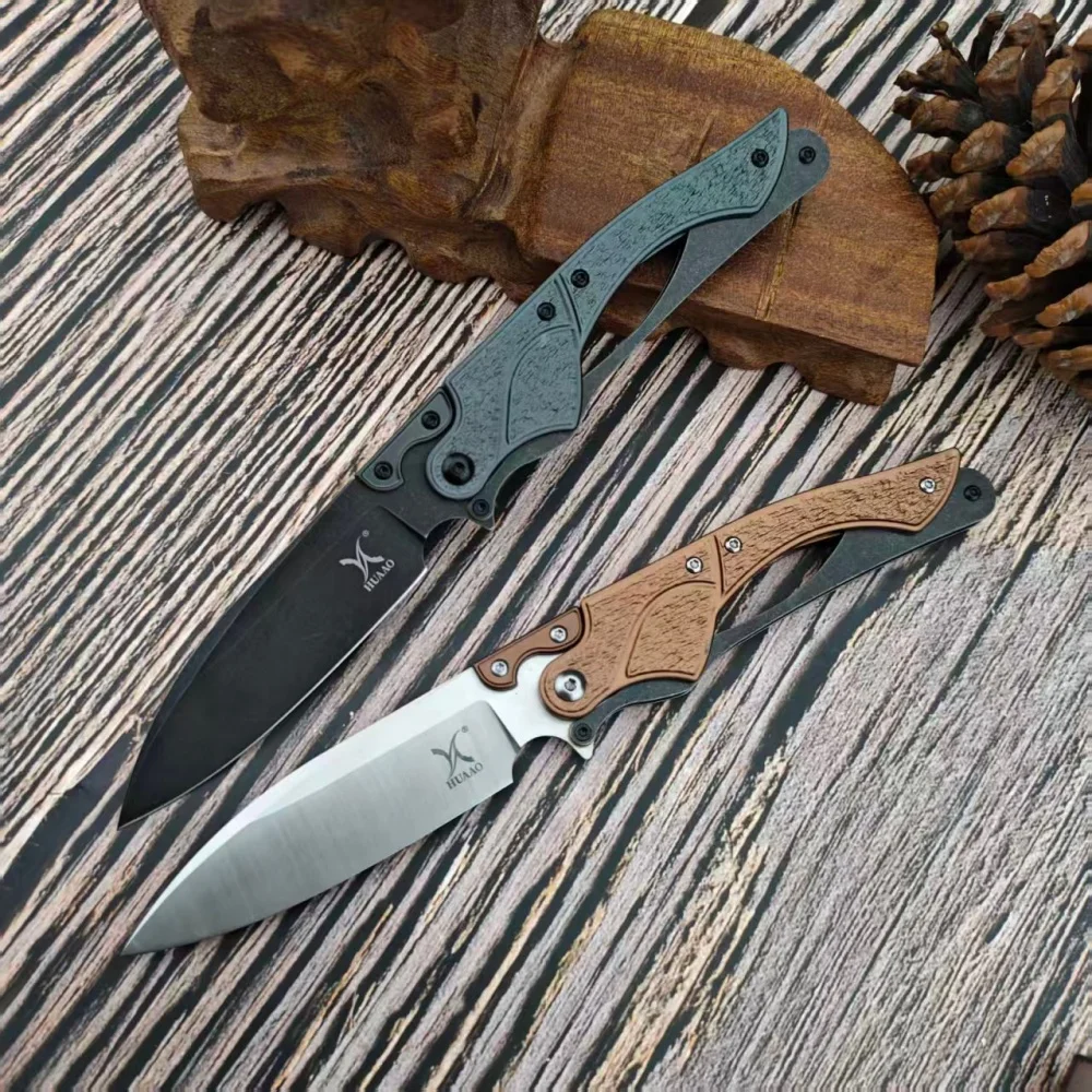 

Steel & Aluminum Handle Outdoor Hiking Utility Folding Knife with Leather Sheath EDC Camping Portable Fishing Knives Men's Gift