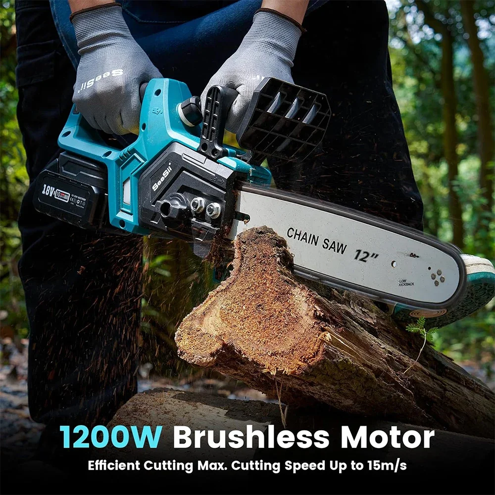 

Seesii 12''Brushless Electric Chain Saw Cordless Handheld Chainsaw Graden Pruning Saw Tools W/Oiler for Makita 18V Battery pin