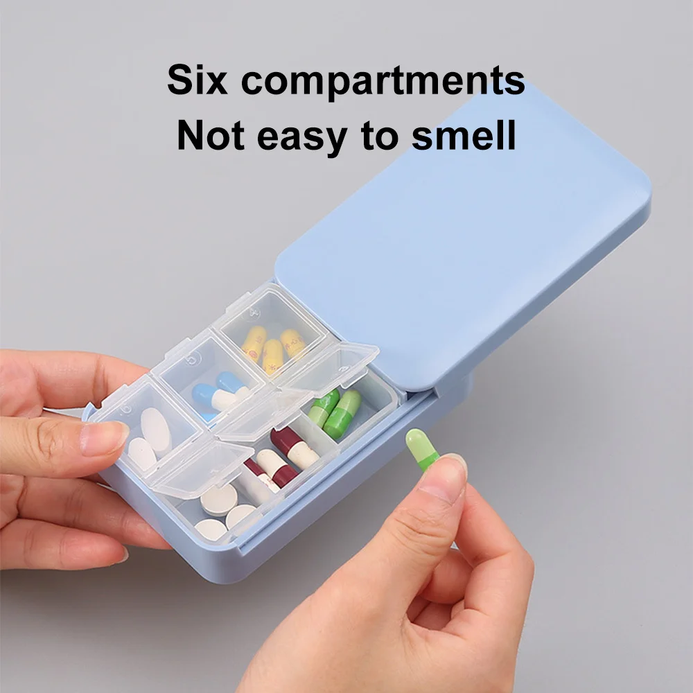 Daily Pill Case Organizer 6 Compartment Pill Box Drug Medicine Case Portable Travel Container for Vitamin Medicine Pastillero