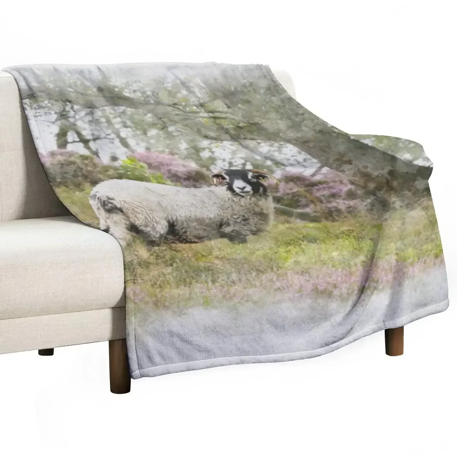 Swaledale Sheep on Stanton Moor Watercolour Photograph Throw Blanket Retros Kid'S Decoratives Blankets