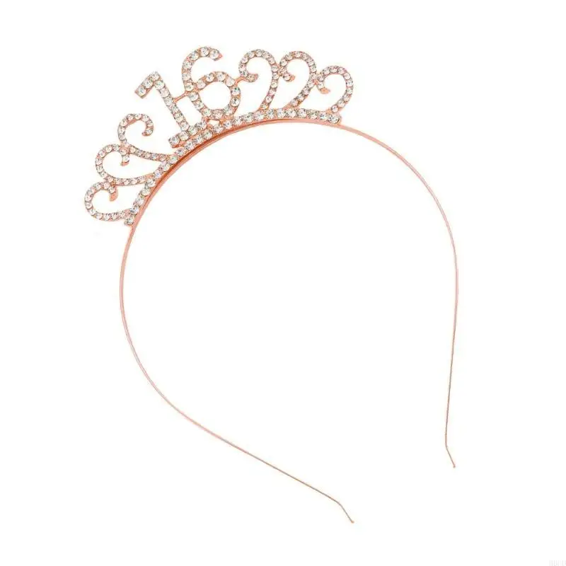 M6CD 블링 블링 브라이트 16 머리띠 여성용 퀸 헤드 피스 헤어 밴드 우아한 16 번째 생일 arty Hair Hoop Birthday Girl