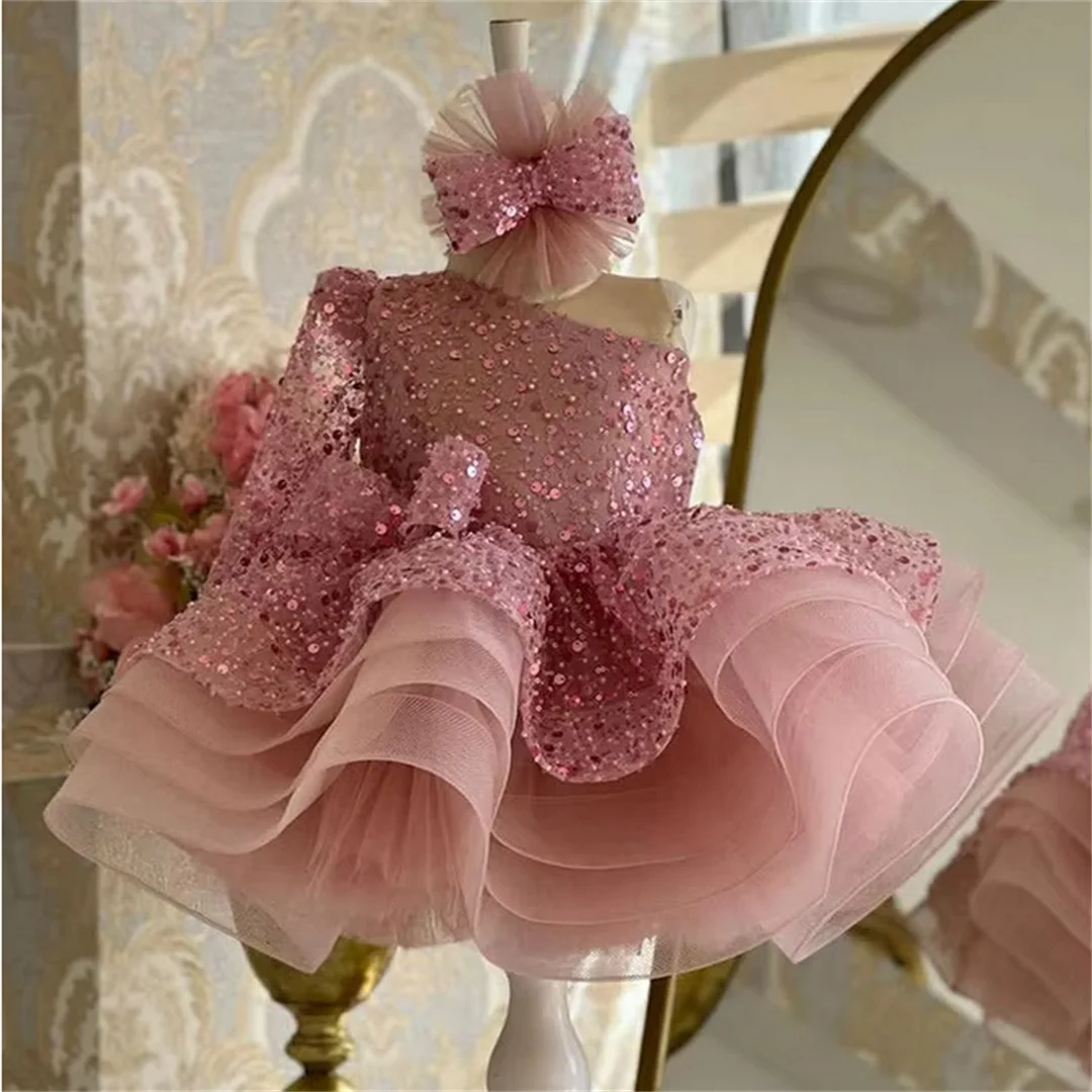 Childrens clothing official bridesmaid sequins 1 year old baby girl birthday dress elegant fluffy butterfly assignment dres