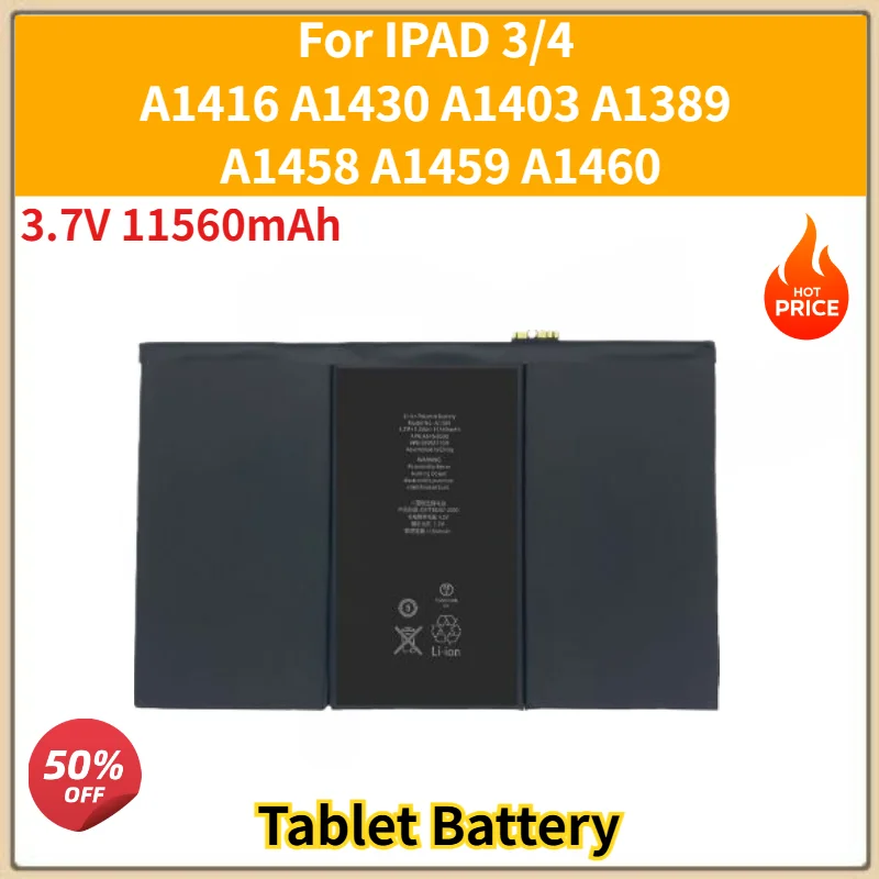 3.7V 11560mAh Tablet Battery for IPAD 3/4 A1416 A1430 A1403 A1389 A1458 A1459 A1460 High Quality Replacement Battery