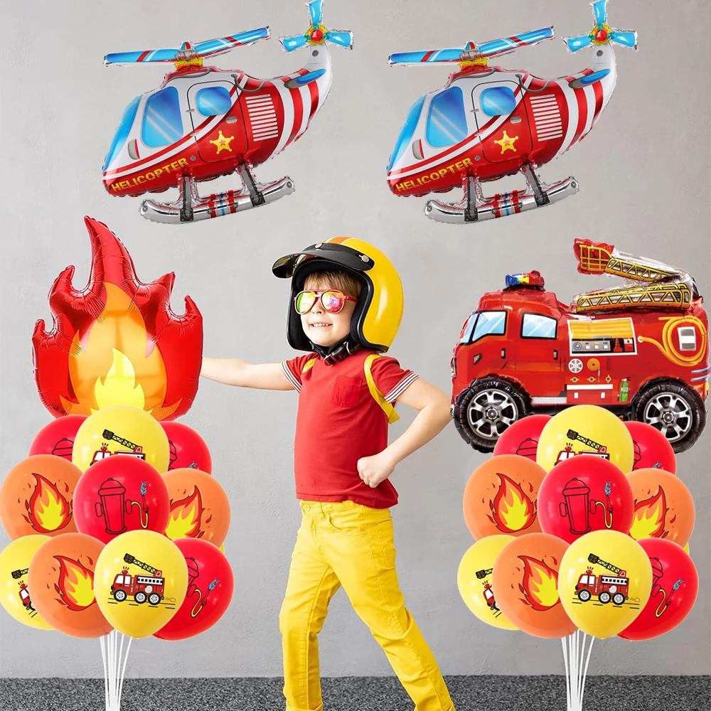 Fire Truck Party Decoration Birthday Number Foil Fire Engine Balloon for Kids Firefighter Fireman Birthday Party Favors Supplies