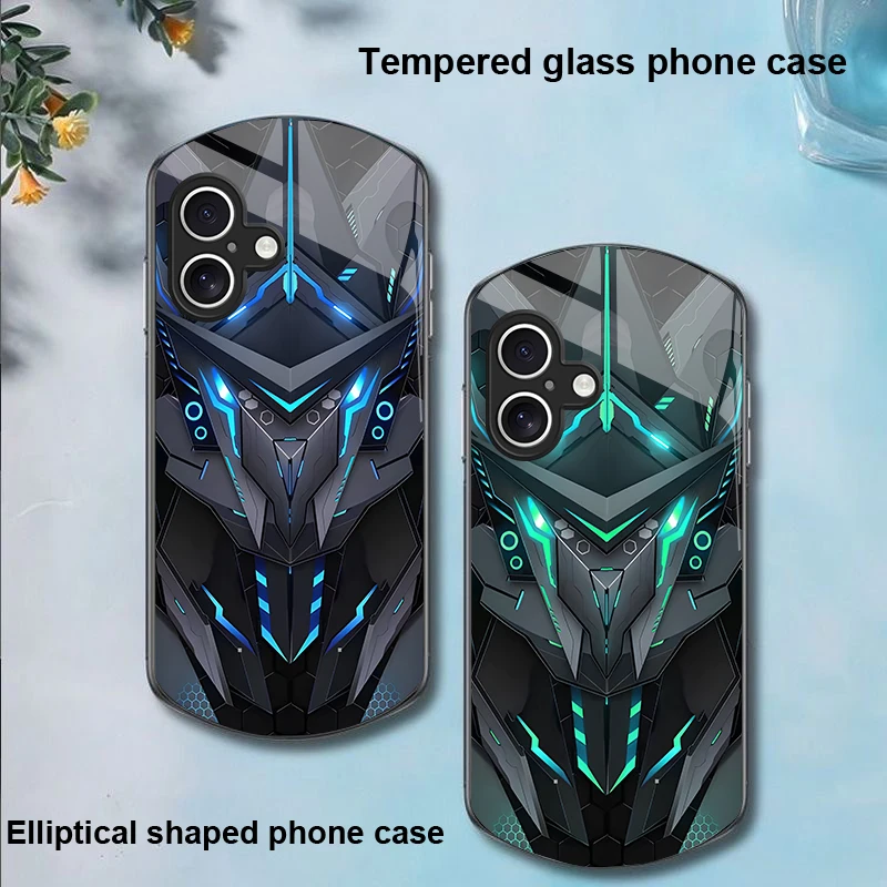 

Creative Mech For Apple iPhone 16 11 13 15 14 Pro Max 12 Mini 7 8 Plus XR X XS SE Elliptical shaped tempered glass phone case