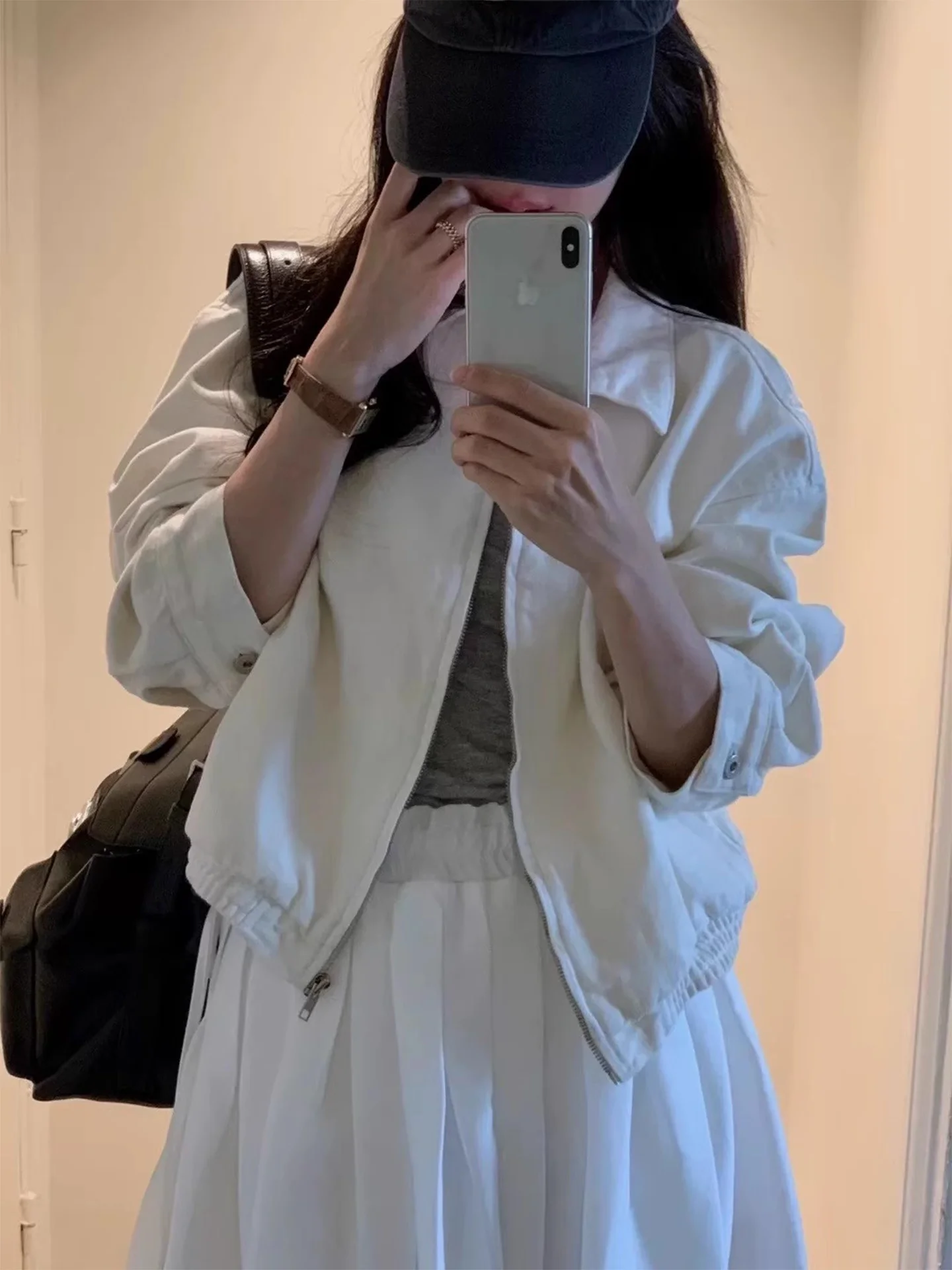 الرجعية اللون بلو الدنيم Jaet المرأة ort سستة طوق Jaet الخريف جديد Sle عادية فضفاضة تناسب السيدات Faion الأعلى #2