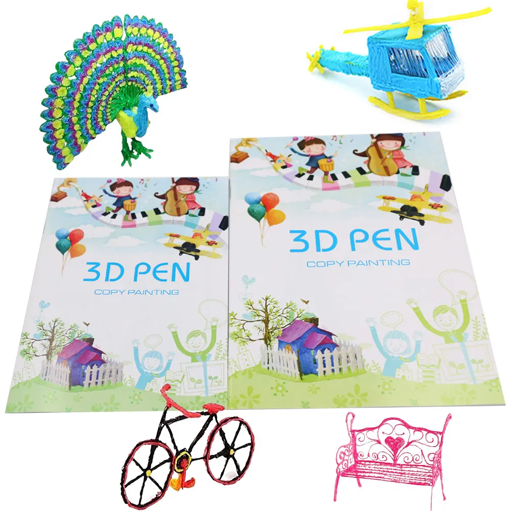 New 3D Pen Drawing Book Suitable for Children 3D Printing Pen Reusable 40 Patterns Transparent Board Painting Graffiti Template