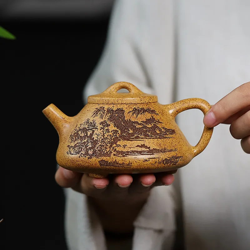 280ml Hand-carved Yixing Purple Clay Teapot Section Mud Stone Scoop Tea Infuser Custom Zisha Tea Set Chinese Tea Accessories