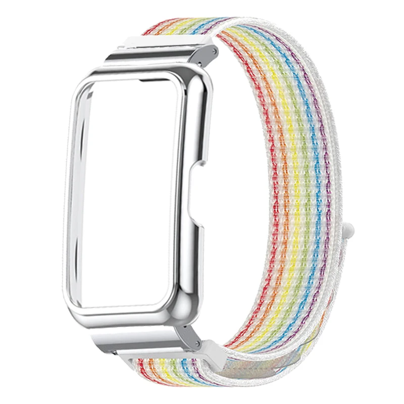 Pulseira de relógio inteligente para huawei banda 8, cinta de nylon + metal caso para honra banda 7 6 6 pro