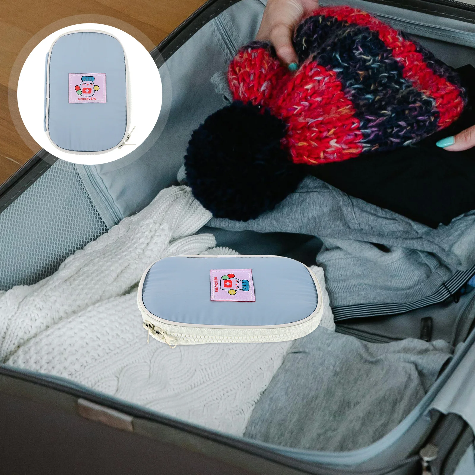 

Adorable Cartoon Printed Portable Medicine Storage Durable Nylon Travel Pouch For Outdoor Emergency Medication Organizer