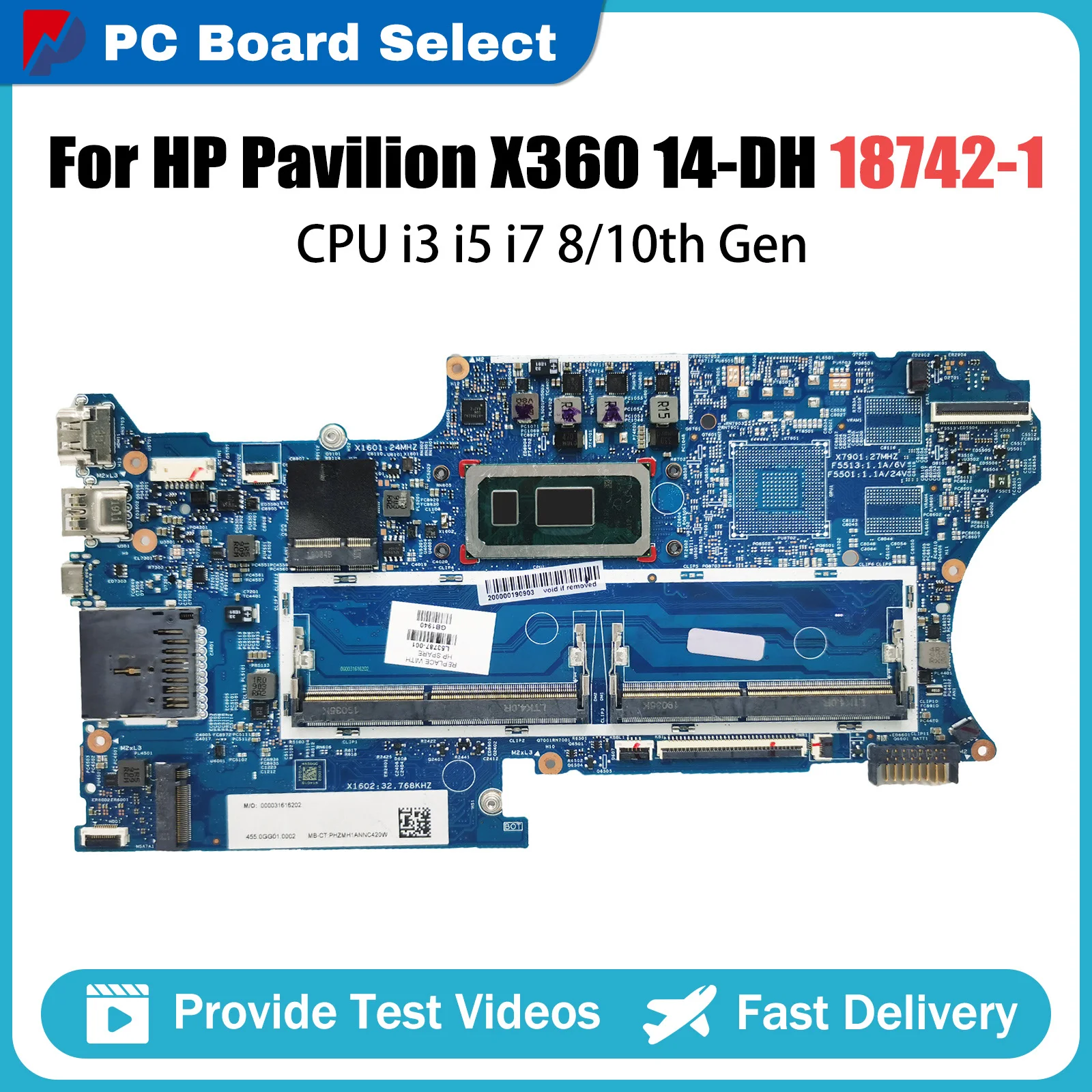 

Laptop Motherboard For HP Pavilion X360 14-DH L51138-601 L51138-001 Computer Mainboard CPU i3 i5 i7 8 10th Gen 18742-1