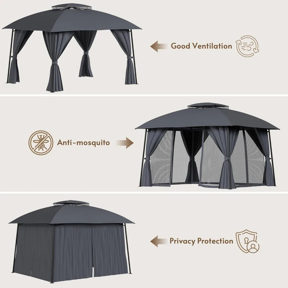 

Outdoor Patio Gazebo 10x12 with Solar Powered LED Light, Heavy Duty Metal Frame Canopy Tent Shelter with Double, Customized