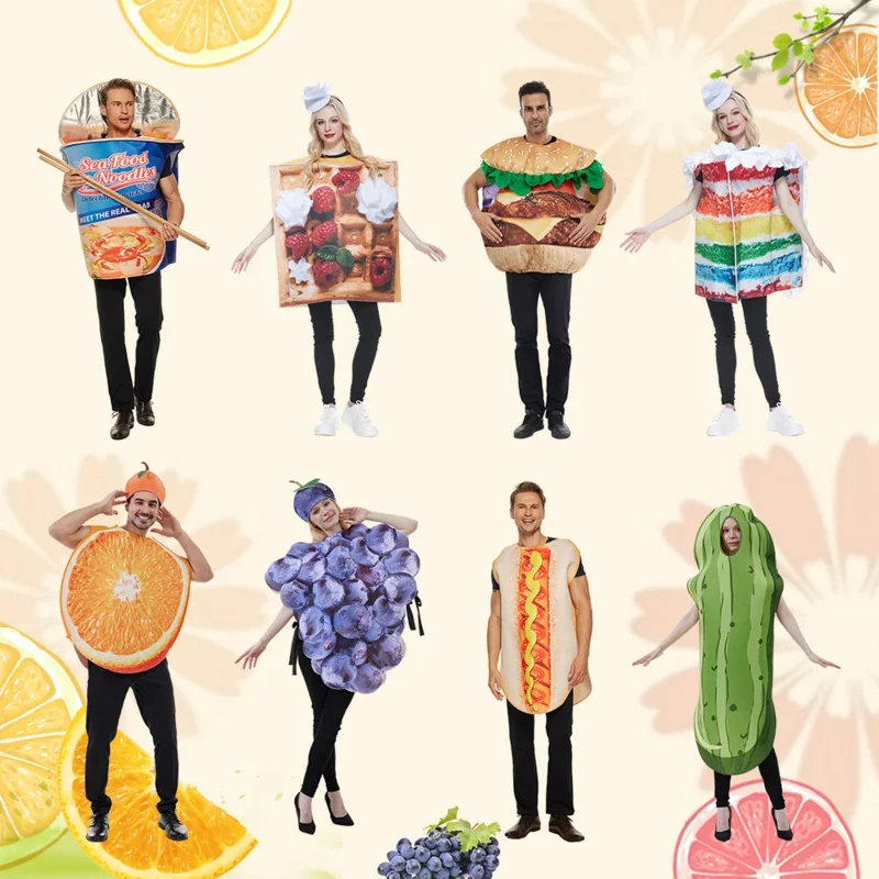 Reneecho Carnival Party Adult Funny Food Costume Halloween Couple Costumes Pizza Donut Cosplay Outfit Purim Holiday Dress Up